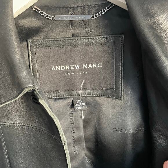 Andrew Marc 100% Leather 90s Y2K Black Collared Jacket Friends Buffy size XS - Picture 3 of 8